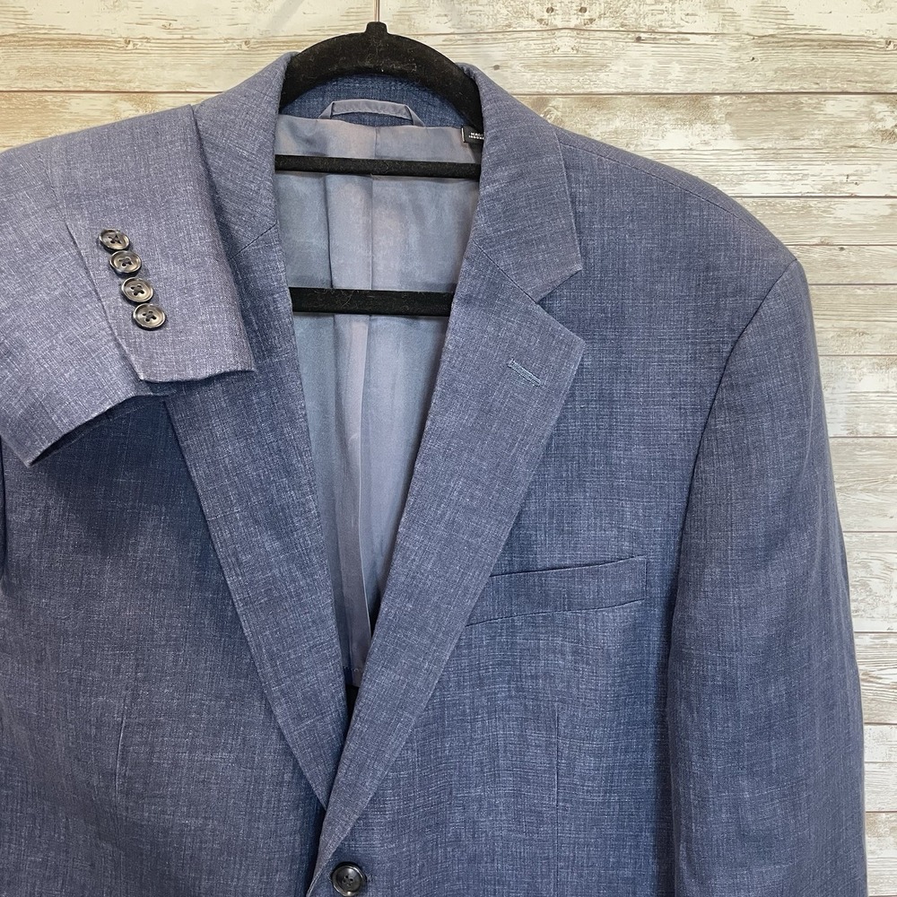 Palm Beach Mens 42S Blazer Brock Slate Blue 100% Linen 2 Button Lightweight